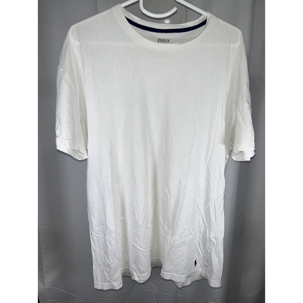 Polo Ralph Lauren White Crewneck T-Shirt Navy Pony Logo Cotton Mens XL